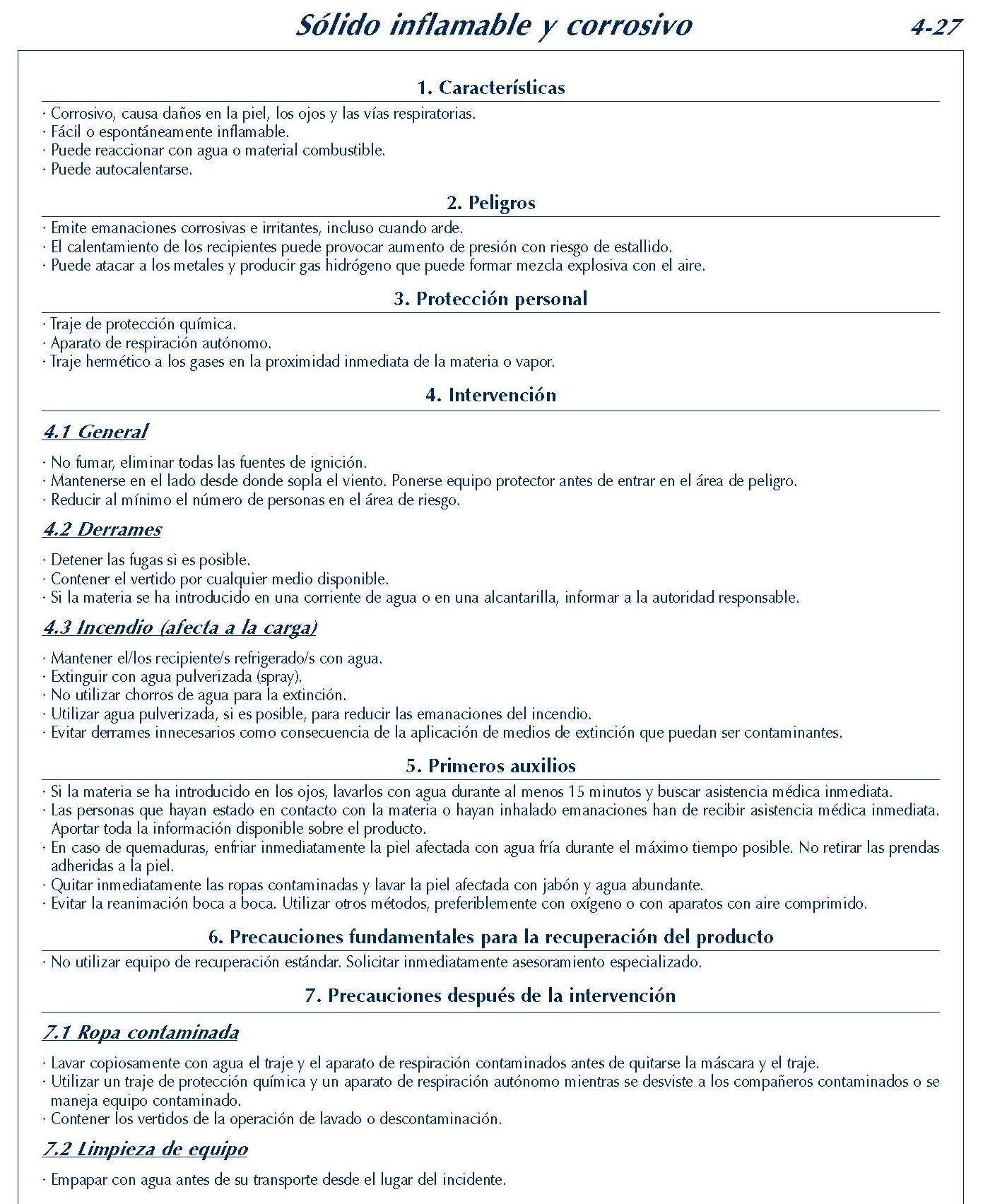 210 FICHA 4-27 SOLIDO INFLAMABLE CORROSIVO FICHAS EMERGENCIA